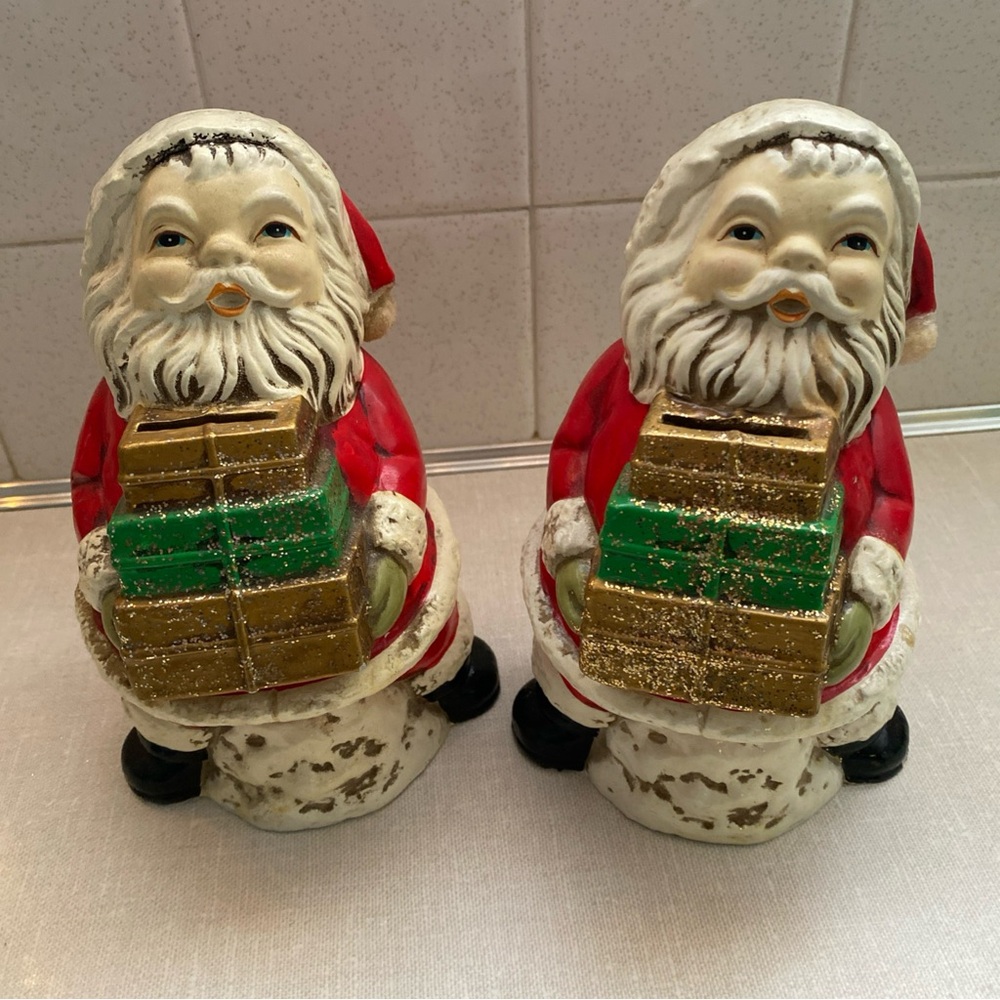 Vintage Japan Made Santa Claus Piggy Bank Figures Set‎ (2) Christmas Decorations